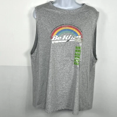 NEW Earth Yoga Womens Tank Top sz L Gray Crew Neck Sleeveless BE KIND Rainbow - Image 1 of 4