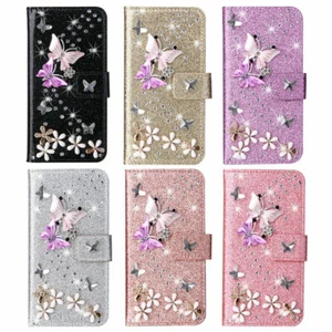 Butterfly Diamond Wallet Phone Case For Samsung S10 S20 S21 S22 S23 S24 Note 20 - Picture 1 of 27
