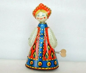 Vintage 6" Tin Wind Up Toy - Russian Dancing Doll W/Key Works Great Dancing Girl - Picture 1 of 8