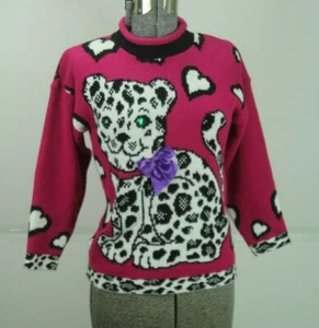 Vintage Heartworks Snow Leopard Sweater Size XS Fairy Kei - Picture 1 of 5
