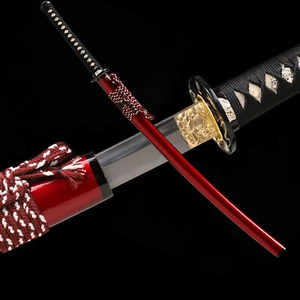 Handmade Japanese Samurai Katana Clay Tempered T10 Steel Blade Sword Brass Tsuba - Picture 1 of 15