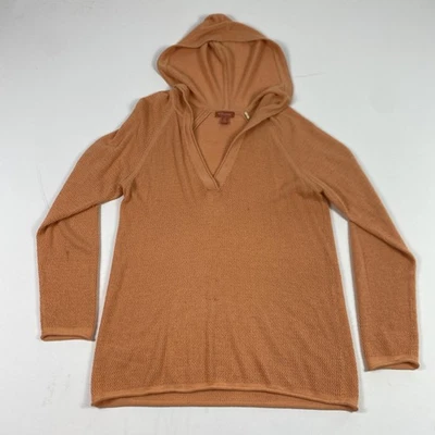Tommy Bahama Relax Sweater Mens Large Orange Hooded V-Neck Open Knit Mesh - Image 1 of 4