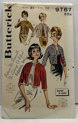 Vtg 1960's Butterick 9767 Sewing Pattern Misses 10 Bust 31 Jacket CUT Versatile - Image 1 of 3