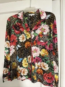 Johnny Was Floral Animal Print Sleep Shirt Womens Small Geometric Flowers Exc! - Picture 1 of 9