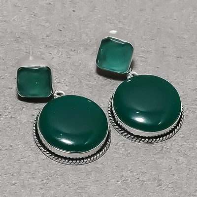 Orecchini lampadario moda fatti a mano pietra preziosa onice verde gioielli 1... - Immagine 1 di 4