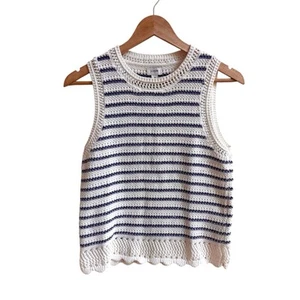 Canotta J Crew Factory blu navy a righe senza maniche all'uncinetto donna taglia S maglia - Foto 1 di 13