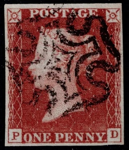 1841 1d Red Black Pl 10 PD 4m Full Light Maltese Cross Very Fine Cat. £190.00 - Picture 1 of 1