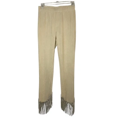 VOCAL Crystal Fringed Stretch Suede Beige Cropped Leggings Pants Small Coquette - Image 1 of 4