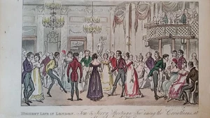 1821 CRUIKSHANK ENGRAVING - REAL LIFE IN LONDON - DANCE TOM & JERRY SPORTING TOE - Picture 1 of 8