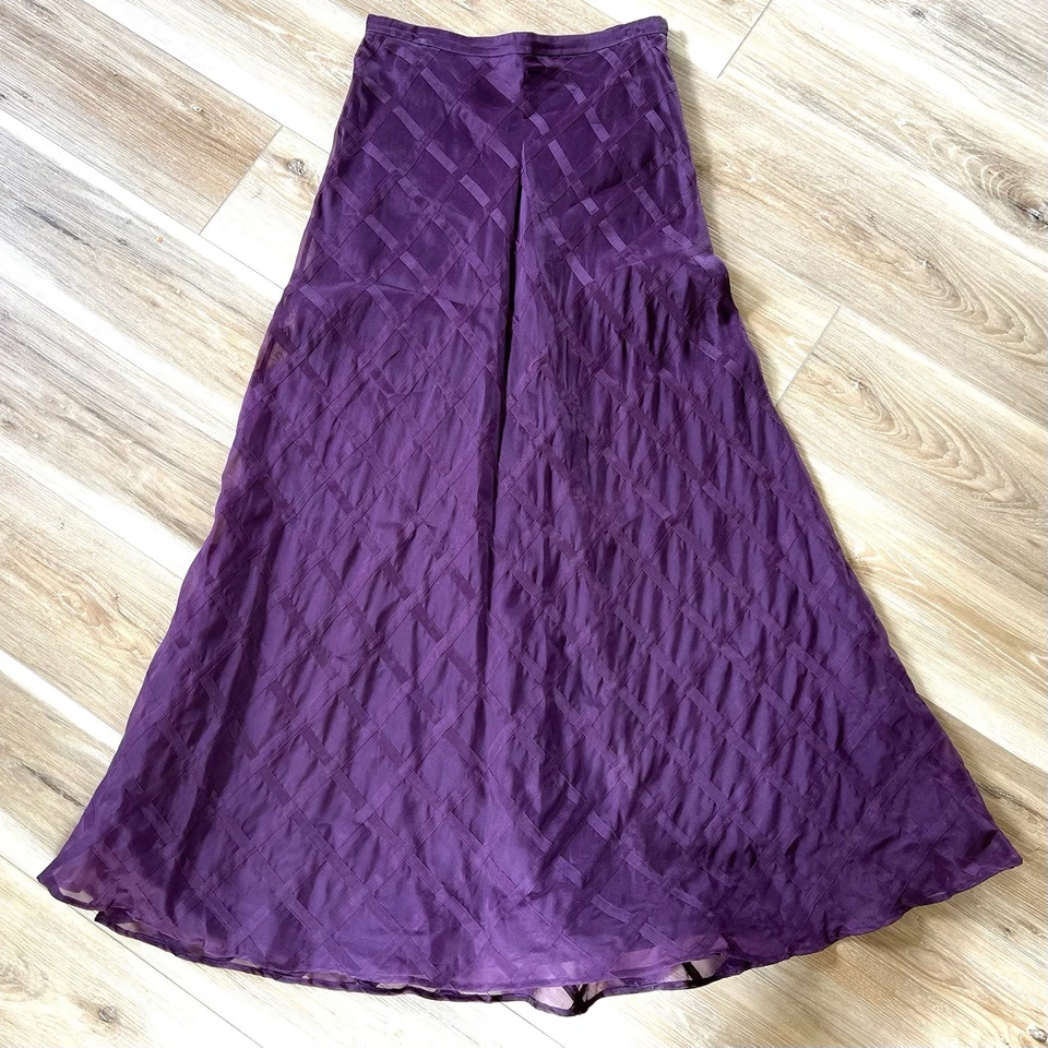 Falda Chetta B 100% SEDA Maxi Larga Formal Púrpura Tafetán Diamante Patrón 12 Foto 1 de 4