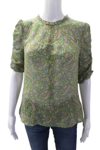 Veronica Beard Womens Silk Floral Ruffle Crew Neck Blouse Top Green Size 4 - Picture 1 of 7