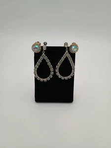 60s Weiss Rhinestone Earrings | Set of 2 | Clip-on Studs & Teardrop Screw Backs - Picture 1 of 19