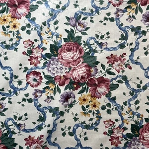 Vintage Waverly Parlour Bouquet Screen Print Cotton Fabric Material 16.5 Yards - Picture 1 of 8