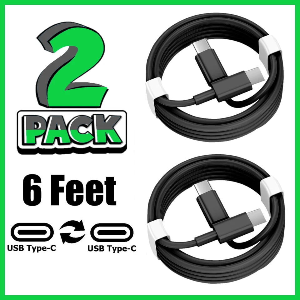 Paquete de 2 cables USB-C de 6 pies Cable de carga rápida tipo C Cargador rápido - Image 1 of 4