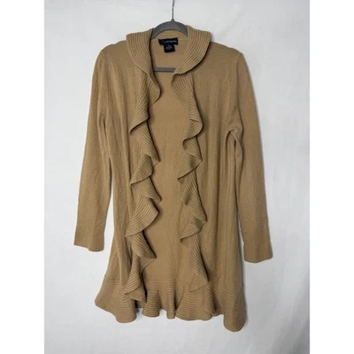 Cárdigan Suéter C By Bloomingdales Cascada Volantes Frente Abierto Lana Cachemira M Foto 1 de 4