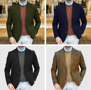 Autumn Mens Blazers Sport Coats Casual Two Button Business Suit Jacket Fashion - Picture 1 of 14