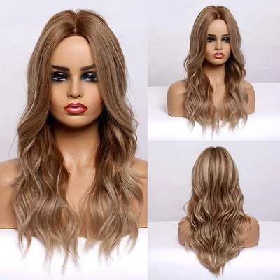 Peluca ondulada suelta rubia oscura pelucas para mujer 18 pulgadas moda peluca destacada perruque Foto 1 de 3