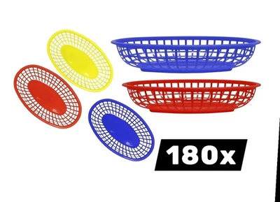 180x Party Plastic Sandwitch Baskets Food Trays Plates Red Yellow Blue Craft  - Image 1 of 4