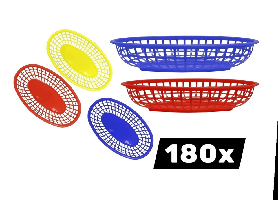 180x Party Plastic Sandwitch Baskets Food Trays Plates Red Yellow Blue Craft  - Image 1 of 4