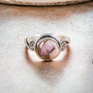 Pink Copper Turquoise Natural Gemstone Ring for Women 925 Sterling Silver Gift - Picture 1 of 4