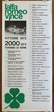 MANIFESTO,POSTER,1972 L'ALFA ROMEO VINCE VITTORIE,2000 GTV TURISMO RACE CAR AUTO