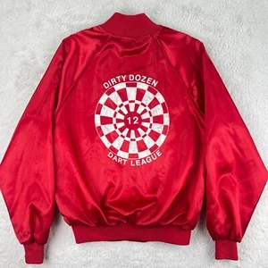Chaqueta de bombardero vintage castaño rojizo para hombre GRANDE satinado a presión - Dirty Dozen Dart League - Imagen 1 de 12