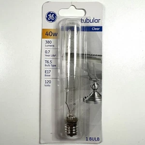 GE Tubular Clear T6.5 Bulb, E17 Intermediate Base, 40w, 380 Lumens, 120 Volts - Picture 1 of 2
