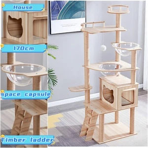 170cm Wooden Cat Tree Tower Scratching Post Scratcher Cats Condo House Bed - Picture 1 of 6