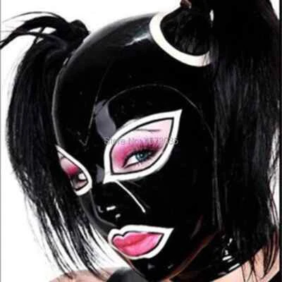 SEDUCTIVE SILHOUETTES Sexy Exotic Handmade Latex Hood Women’s Mask Wig Holes Open Eyes M
