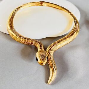 Gold Tone Large Snake Choker Necklace Medusa Cosplay Cobra Costume Jewelry
