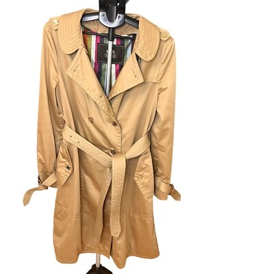 Gabardina/chaqueta larga vintage Coach para mujer bolsillos con cinturón talla 14 caqui usada en excelente estado Foto 1 de 4