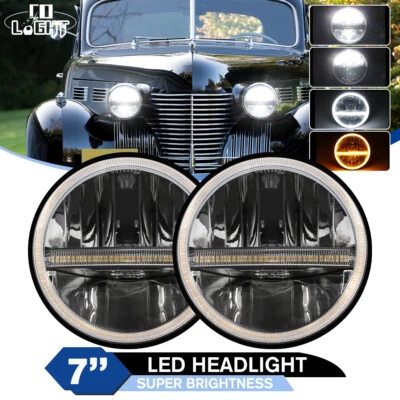 2 шт круглых светодиодных фар 7 дюймов белые/янтарные дневные ходовые огни Halo для серии 62 60 Fleetwood - Изображение 1 из 4