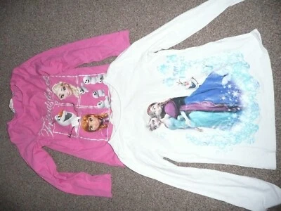 2 X H&M GIRLS 6-8YEARS FROZEN PINK FRIENDS FOREVER WHITE ELSA ANNA SAY FREEZE - Image 1 of 4