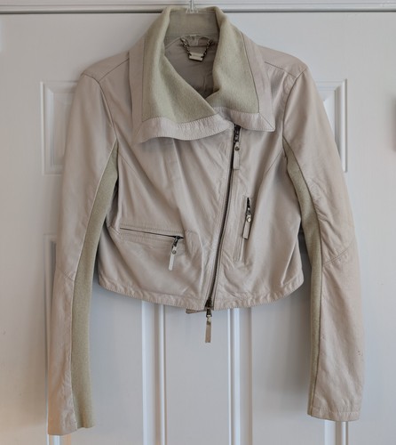 OFF WHITE Giacca pelle Tenax bianco sporco donna taglia 46 made in Italy stile biker ritagliata