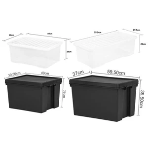 45L 62L Heavy Duty Black Recycled Plastic OR Crystal Stackable Storage Box & Lid - Picture 1 of 20