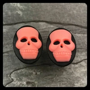 Modern Big Cameo Cufflinks Pink Skull Black Frame Rock n Roll Punk Badass - Picture 1 of 3