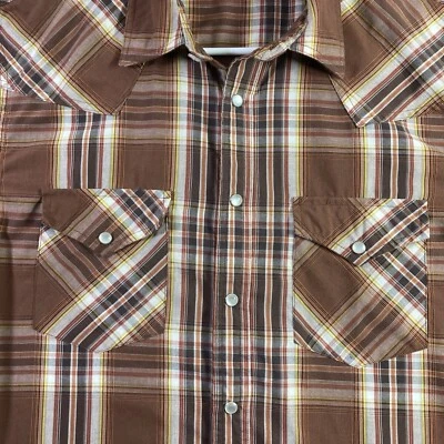 Рубашка мужская John Blair Pearl на кнопках средняя коричневая клетчатая ковбойская вестерн короткий рукав - Изображение 1 из 4