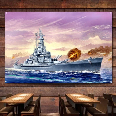 USS Massachusetts BB-59 Battleship Posters & Prints Flag Gifts for Military Fans - Image 1 of 4