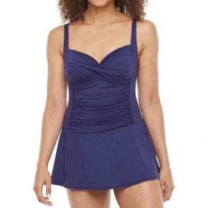La Blanca Blue Ruched Sweetheart Neck Island Goddess One Piece Swimsuit Sz 16W - Picture 1 of 13