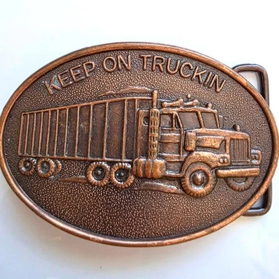 Hebilla de cinturón Keep On Truckin vintage tono cobre ovalada novedad Foto 1 de 4
