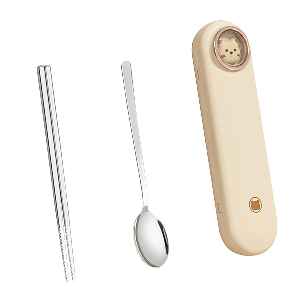 (Cream Color)Spoon And Chopsticks Set With Travel Case Stainless Steel FI - Image 1 of 4