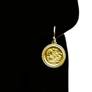 9ct Gold earrings 1906 St George King Edward 1/4 Sovereign coin image. Not coins - Picture 1 of 6