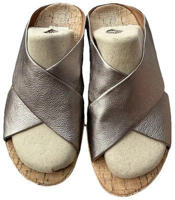 Fitflop Kys - Gold Pebbled Leather Cork Heeled Slides - Size UK4 - Hardly Worn - Image 1 of 4