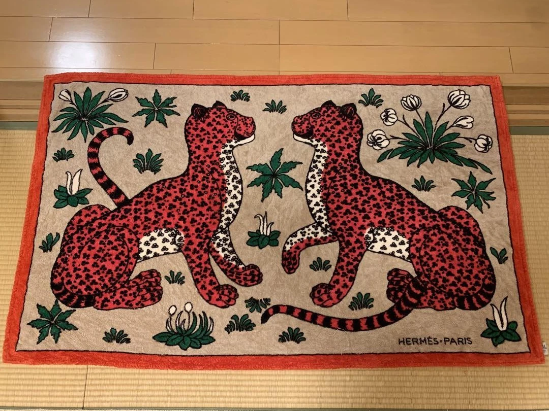 HERMES Paris Cotton Beach Towel Bath Mat Rug Blanket Leopards