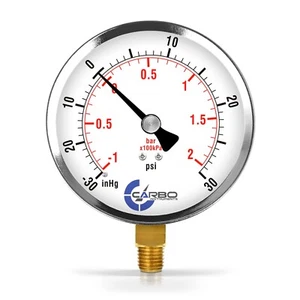 4" Vacuum Gauge - Chrome Plated Steel Case, 1/4"NPT, Lower Mnt. -30 inHg/+30psi - Picture 1 of 6