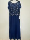 Xscape Navy Blue Embellished Chiffon Ball Gown Dress Wedding Mother Size 14 NWT