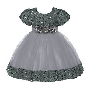 Baby Girls Big Bowknot Formal Dress Sequins Tulle Flower Princess Wedding Gown