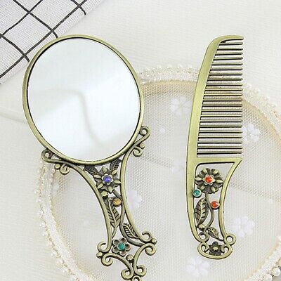 Mirror Comb Set Hollow-out Portable Exquisite Metal Makeup Mirror For Woman Lady • 10.56€
