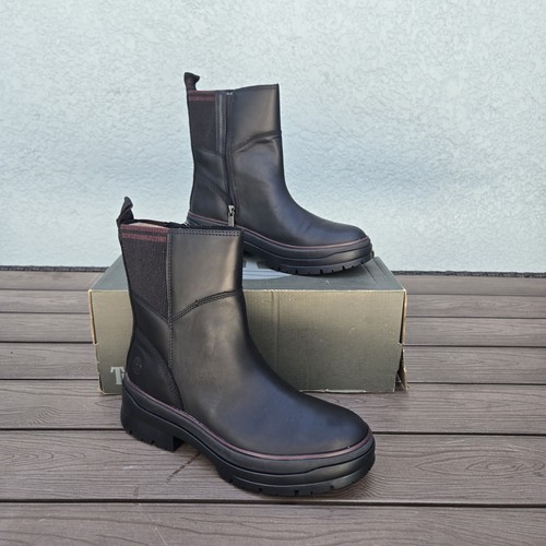 Timberland Stivali donna Malynn impermeabili con zip laterale medi Nero pieno fiore taglia 8 5