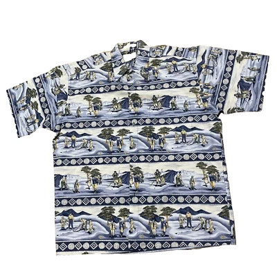 Campia Moda Golfer Print Button Shirt Men M Vintage 90s Preppy Golf Geometric M - Image 1 of 4